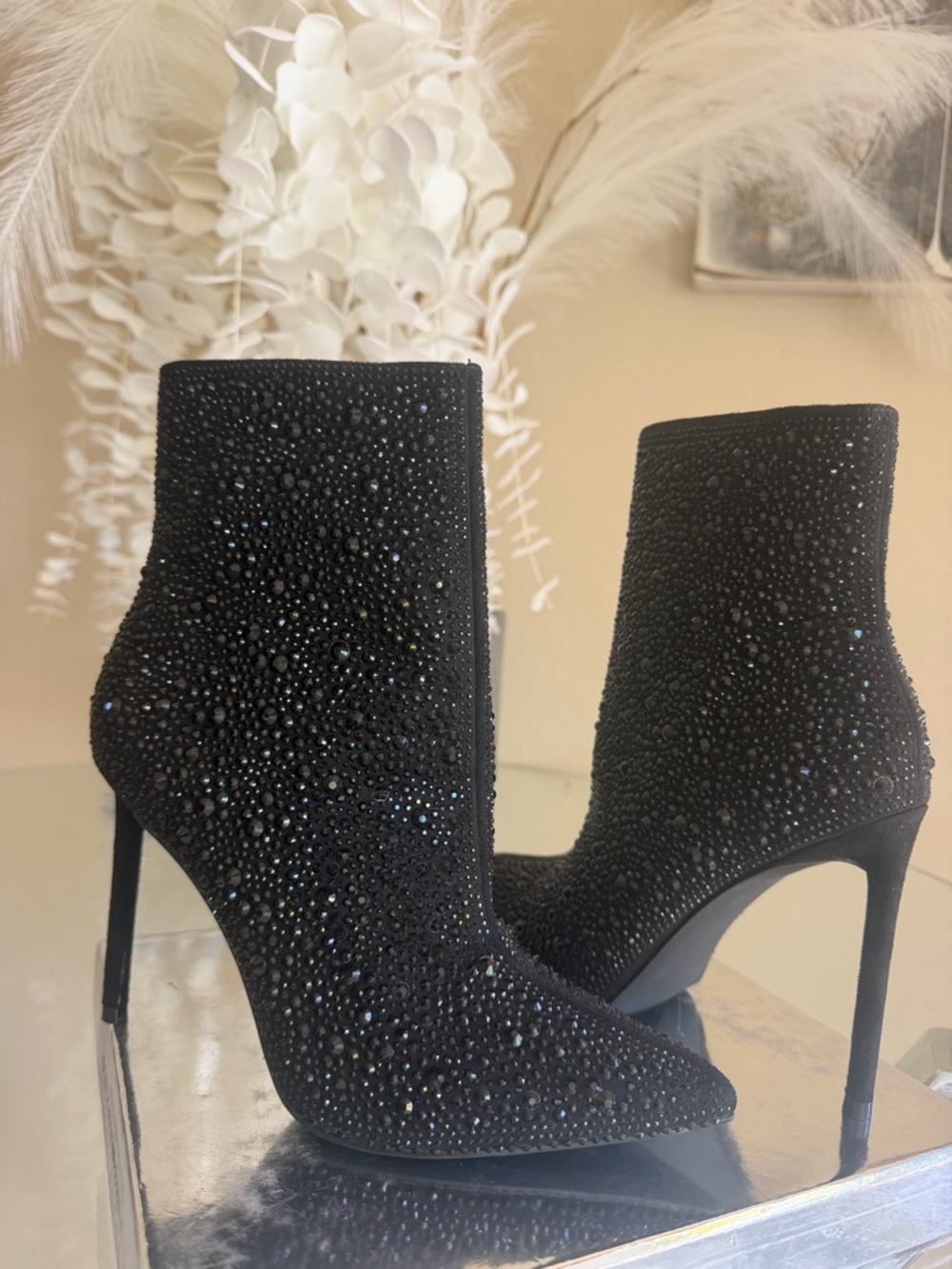 Alexis Black Crystal-Embellished Ankle Booties